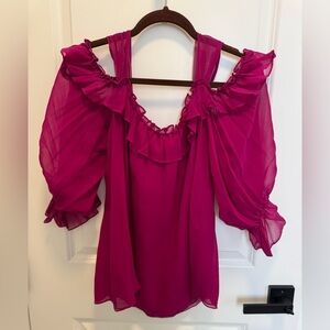 Nanette Lepore Fuchsia Ruffle Off-Shoulder Blouse
